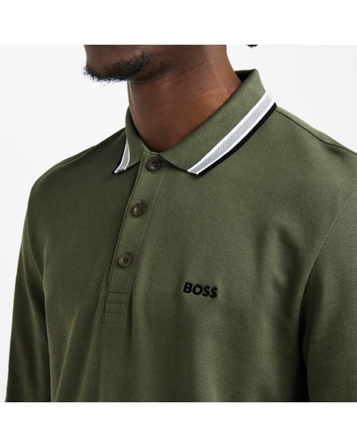 Boss Green Plisy Long Sleeve Polo Shirt With Logo Detail for men