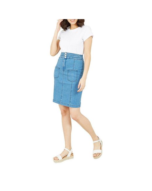 Yumi' Blue Patch Pocket Denim Skirt