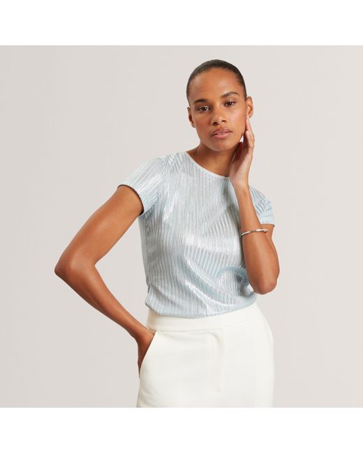 Ted Baker Gray Metallic Ss Tee