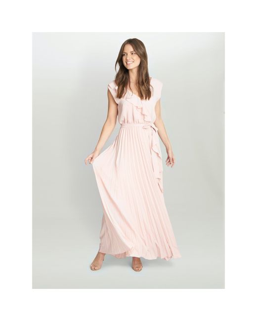 Gina Bacconi Pink Caprice Maxi Dress With Frill Detail