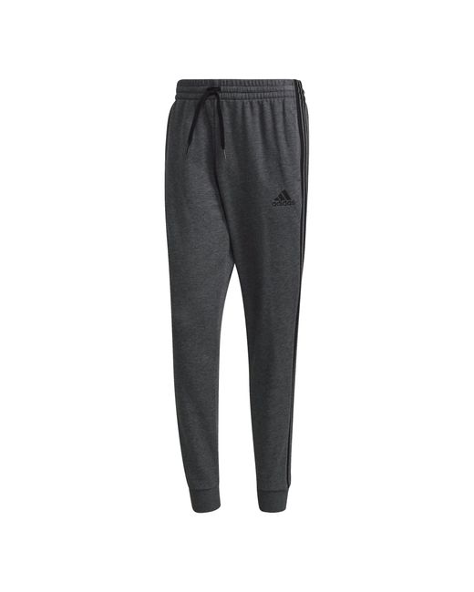 Adidas Gray Essentials French Terry Tapered Cuff 3-Stripes Joggers for men