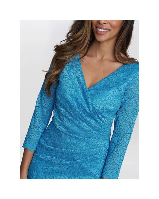 Gina Bacconi Blue Melody Lace Party Wrap Dress