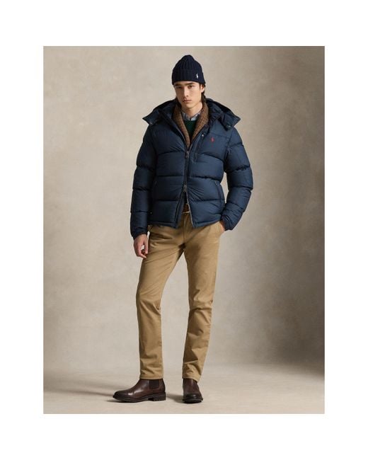 Polo Ralph Lauren Blue El Cap Water Resistant Duck Down Detachable Hood Short Puffer Jacket for men
