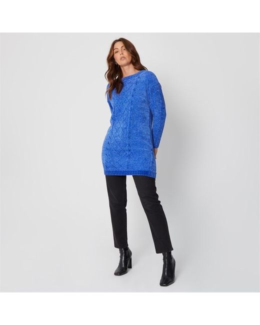 Be You Blue Chenille Longline Cable Knit Jumper