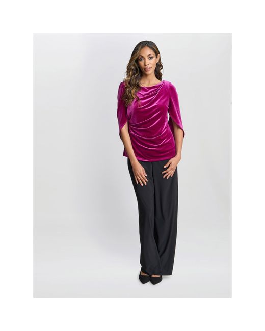 Gina Bacconi Pink Merna Draped Velvet Blouse