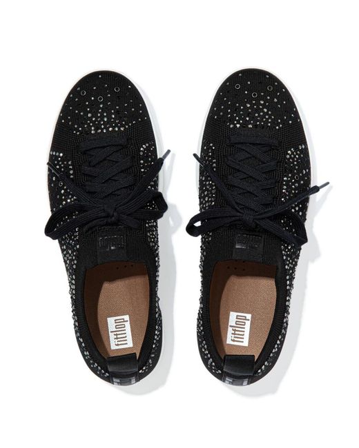Fitflop Black Rally Ombre-Crystal Knit Trainers Size 7