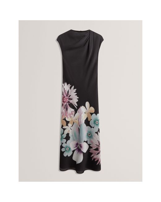 Ted Baker Black Drape Midi Slinky Dress