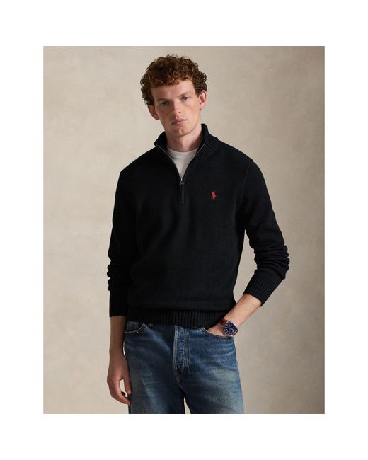 Polo Ralph Lauren Black Mesh-Knit Cotton Quarter-Zip Jumper for men