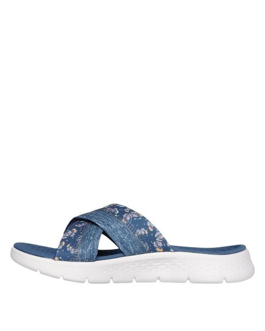 Skechers Blue Butterfly Print Memory Foam Straps Flat Sandals