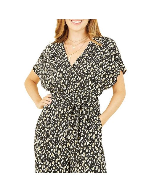 Yumi' Green Animal Print Kimono Jumpsuit