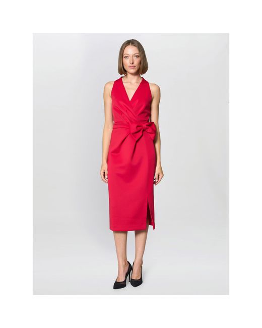 Gina Bacconi Red Elliana Bow Detail Midi Dress
