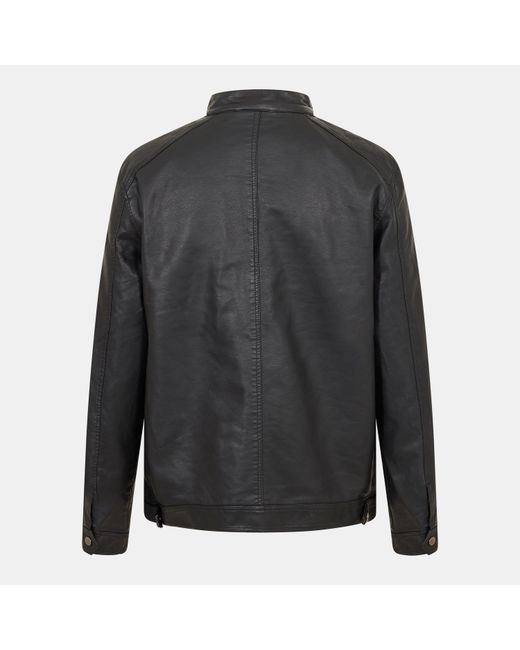 Brave Soul Black Faux Leather Jacket With Chest Pockets for men