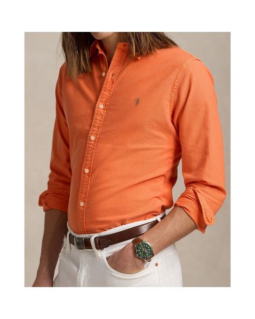 Polo Ralph Lauren Orange Slim Fit Oxford Long Sleeve Shirt for men