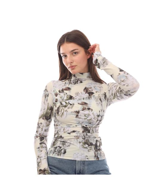 Off-White c/o Virgil Abloh Gray Sec Skin Twist Long-Sleeve Top, Chinese Flower Pattern