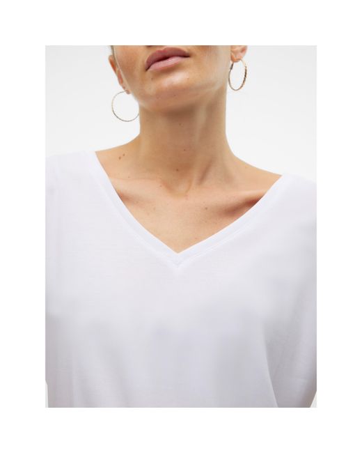 Vero Moda White Filli Short-Sleeve V-Neck Regular Fit T-Shirt