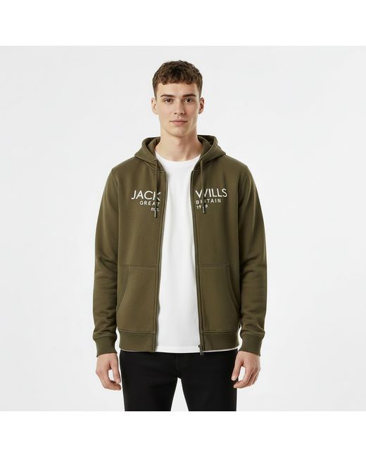 Jack Wills Green Pinebrook Graphic Zip Hoodie for men