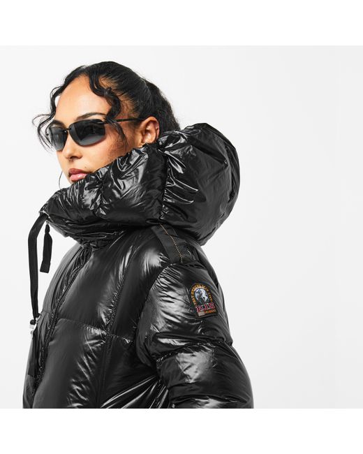 Parajumpers Black Water Flower Hooded Water Resistant Windproof Duck Down Short Puffer Jacket