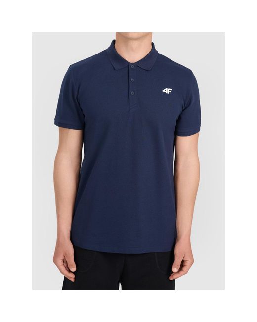 4F Blue Cotton Short Sleeve Polo Shirt for men