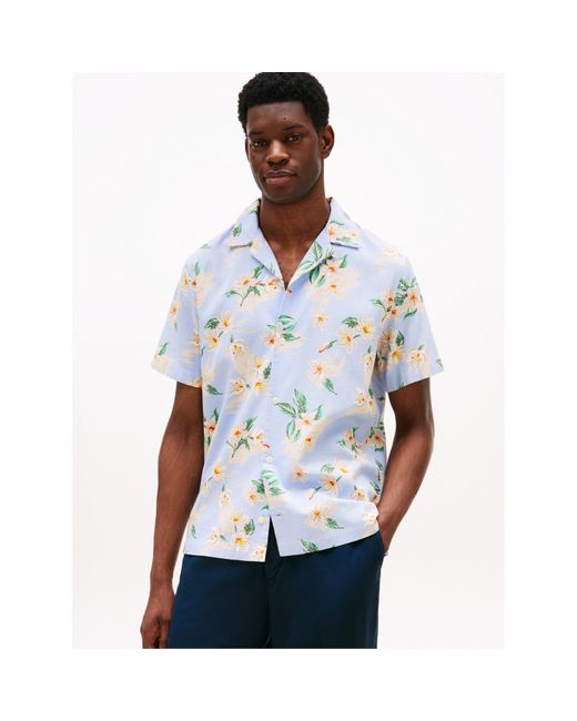 Tommy Hilfiger Blue Floral Short-Sleeve Patterned Shirt for men