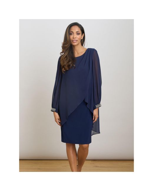 Gina Bacconi Blue Lexie Embellished Sleeves Dress