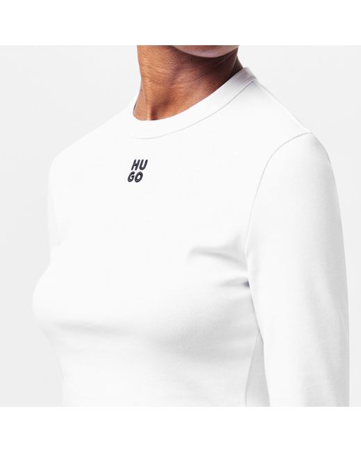 HUGO White Long Sleeved Logo T-Shirt