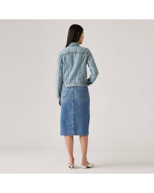 Levi's Blue Ex-Boyfriend Trucker Cotton Long Sleeve Point Collar Denim Jacket
