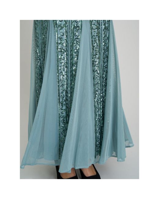 Gina Bacconi Blue Mimsy V Neck Beaded Maxi Dress