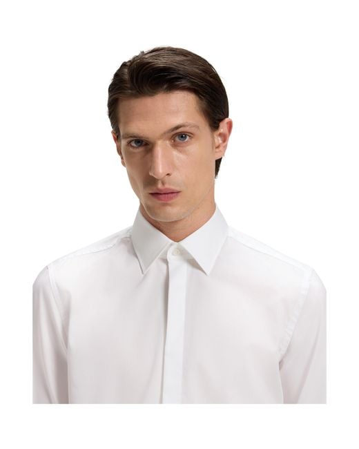 Boss White Long Sleeve Plain Shirt for men