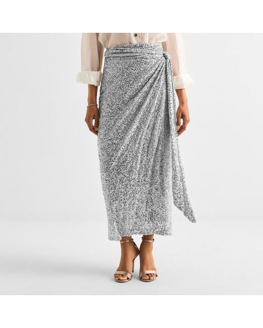 Never Fully Dressed Natural Jaspre Sequin Midi Skirt