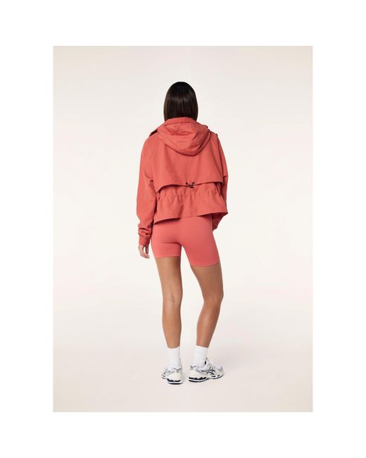 P.E Nation Red Shelter Water Resistant Concealed Hood Long Sleeve Down Jacket