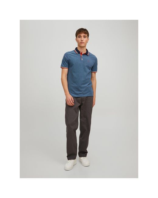 Jack & Jones Blue Paulos Tipped Pique Short Sleeve Polo Shirt for men