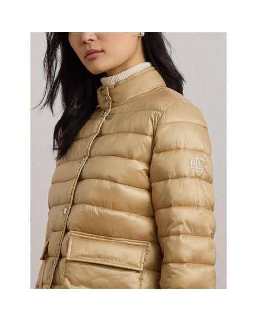 Ralph Lauren Natural Metallic Quilted Duck Down Long Sleeve Short Puffer Jacket