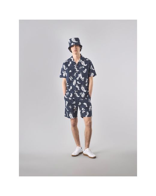 Pretty Green Blue Widnes Paisley Short-Sleeve Patterned Shirt for men