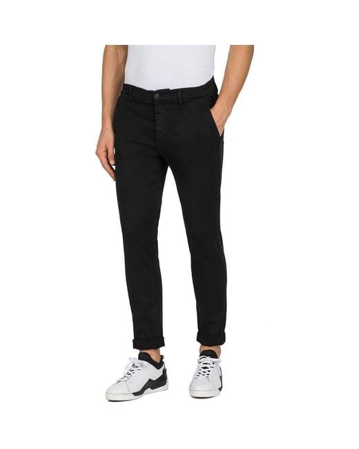Replay Black Hyperflex Zeumar Slim Chinos for men