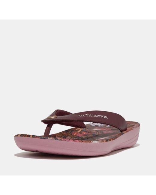 Fitflop Pink Fit Flop Iqushion X Jim Thompson Leather Flip Flops