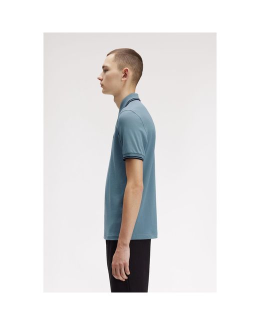 Fred Perry Blue Short Sleeve Twin Tipped Polo Shirt for men