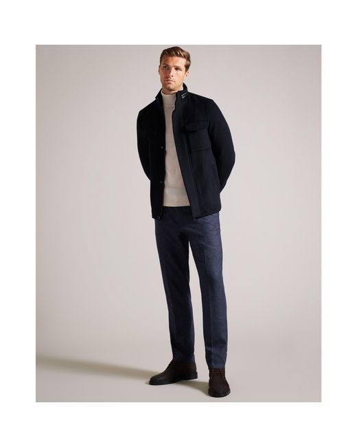 Ted Baker Blue Funnel Neck Overcoat for men