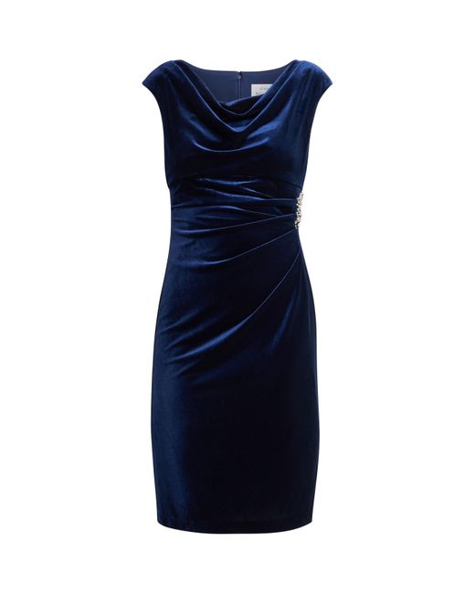 Gina Bacconi Blue Jeanie Velvet Cowl Neck Dress