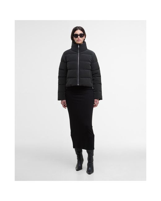 Barbour Black Hudson Faux Velvet Long Sleeve Short Puffer Jacket