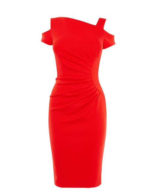 Karen Millen Red Cold-shoulder Pencil Dress