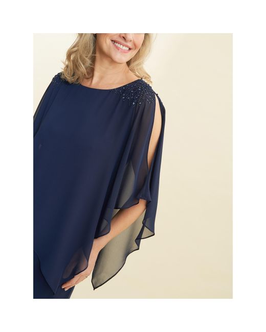 Gina Bacconi Blue Zenna Beaded Shoulder Chiffon Shift Dress