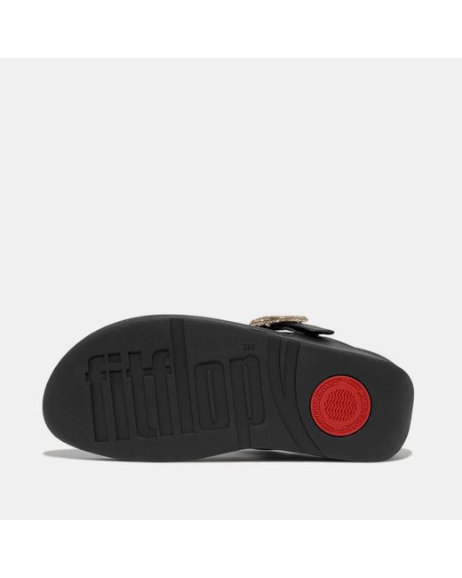 Fitflop Black Lulu Crystal-Buckle Leather Sandals