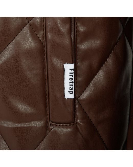 Firetrap Brown Faux Leather Button Long Sleeve Quilted Jacket for men