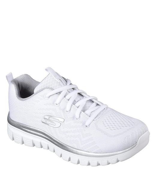 Skechers White Engineered Mesh Lace-up W Memory Fo Runners