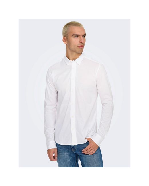 ONLY White Long-Sleeve Plain Shirt for men