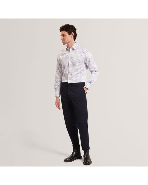 Ted Baker White Long Sleeve Patterned Shirt for men