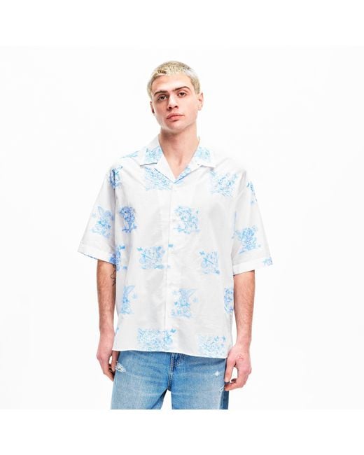 KENZO Blue Short Sleeve Patterned Shirt for men