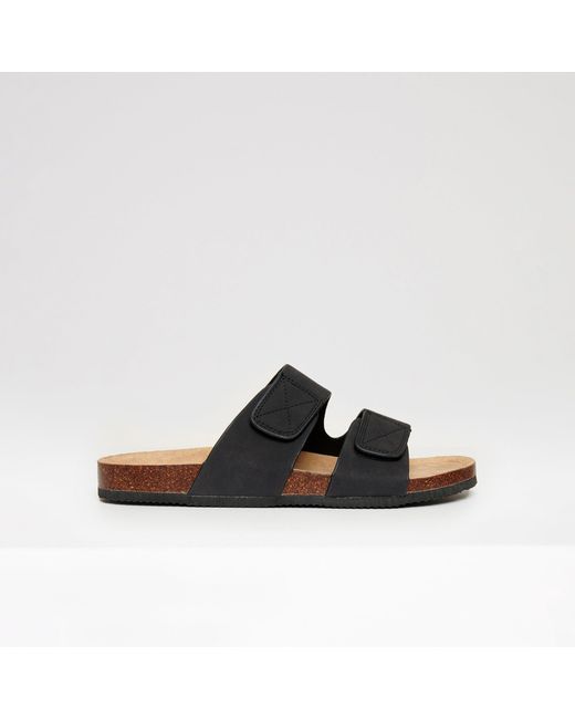 Threadbare Black Faux Suede Two Strap Sandals for men