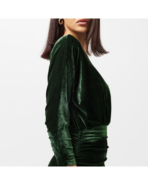 AX Paris Green Velvet One Sleeve Ruched Midi Dress