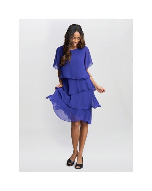 Gina Bacconi Blue Cherry Tiered Chiffon Dress